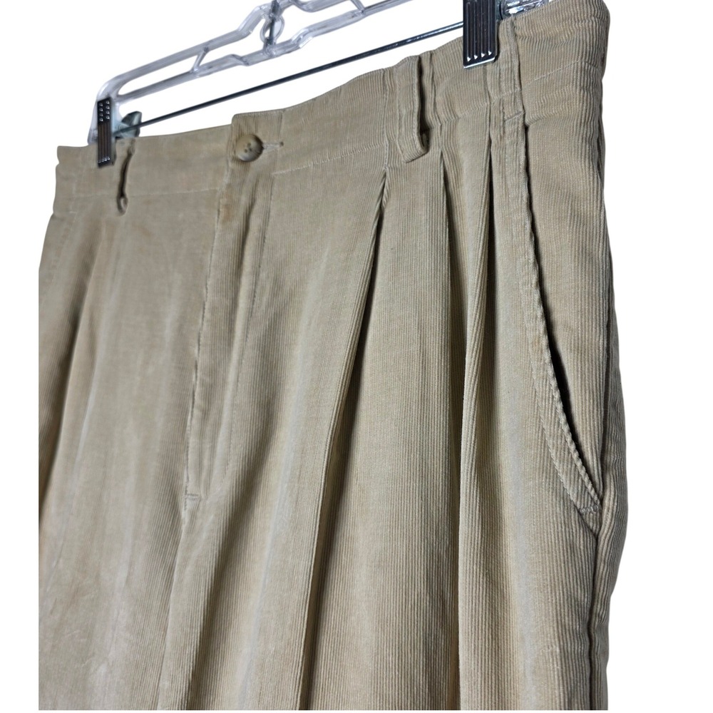 Lizsport Vintage Corduroy Pleated Pants Size 14 Beige High Waisted Tapered Leg